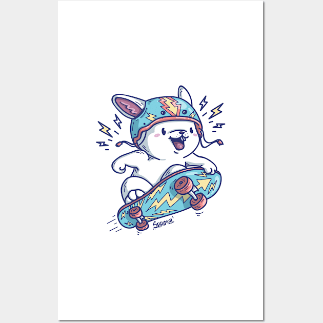 Bunny Rabbit on a skateboard wearing a helmet Wall Art by SPIRIMAL